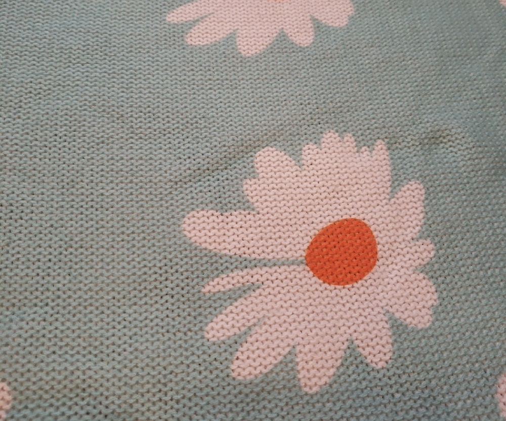 SHEIN Sky Blue Daisy Crewneck Sweater with White & Orange Floral Accents - Picture 6 of 8
